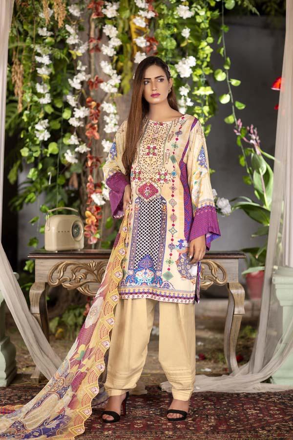 FENNEL - INAYA DIGITAL PRINTED &amp; EMBROIDERED LINEN - 03