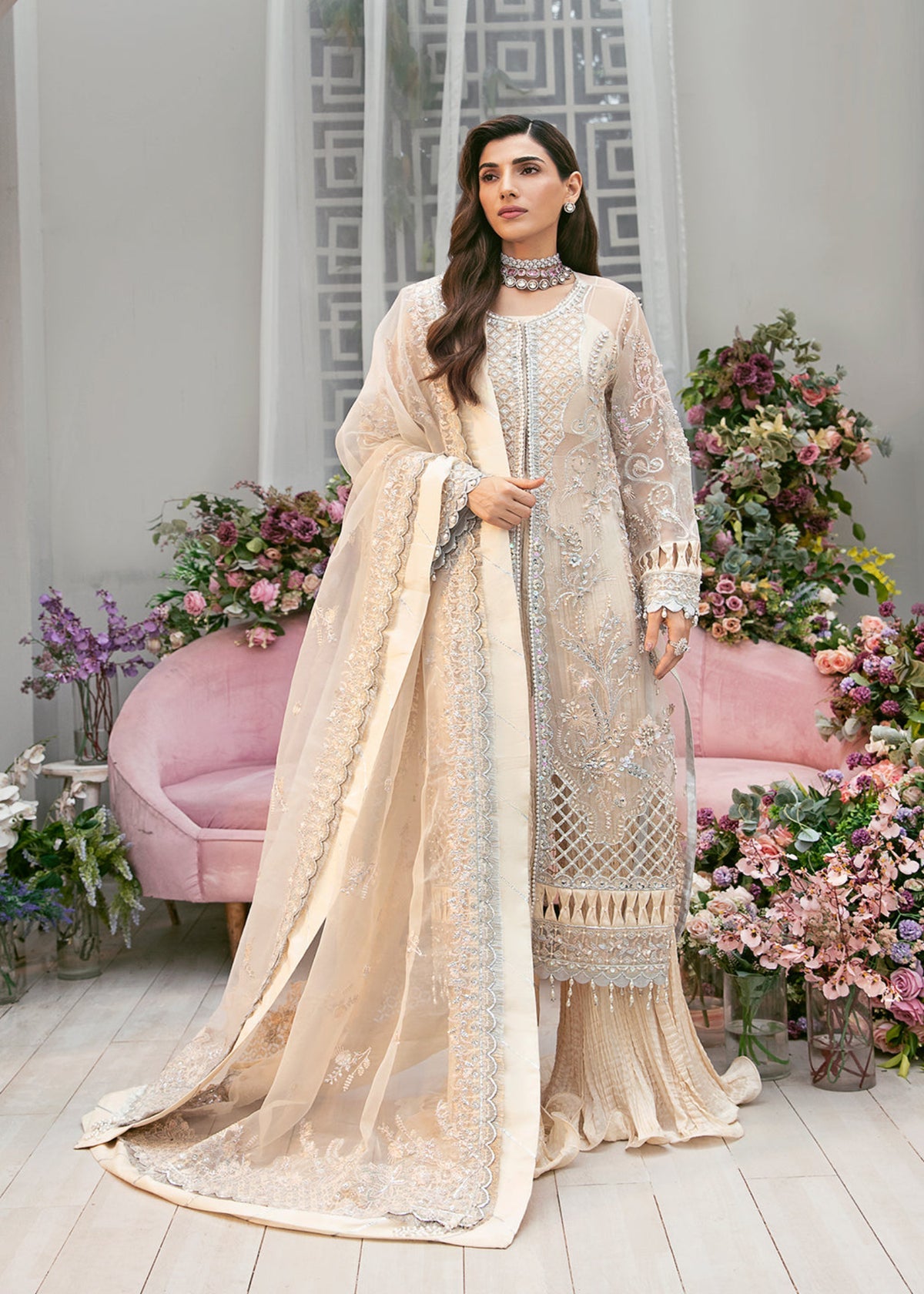 La more By Sardinia Embroidered Organza Unstitched Suit 3 Piece SRD23LM SR-101 Dazzel Dew - Wedding Collection