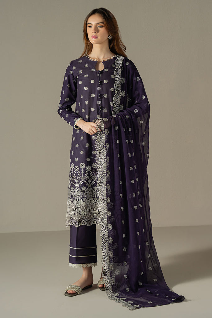 Cross Stitch Embroidered Lawn Suit Unstitched 3 Piece CS25CS Indigo Royal - Summer Collection