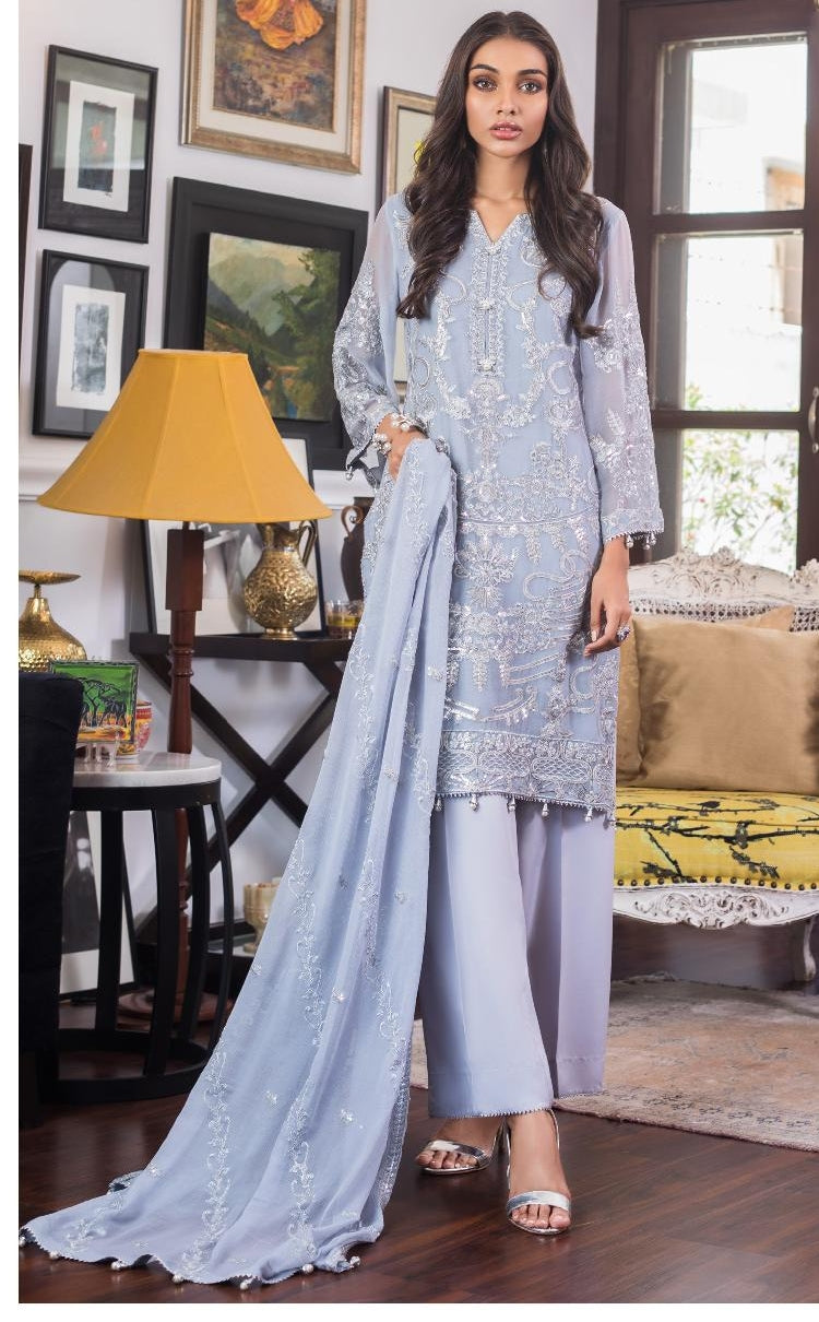 Jazmin by Zohan Textile Pure Chiffon Suits Unstitched 3 Piece JAZ-4A (Pure Chiffon)- Formal Collection