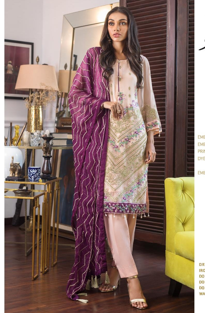 Jazmin by Zohan Textile Pure Chiffon Suits Unstitched 3 Piece JAZ-5A (Pure Chiffon)- Formal Collection