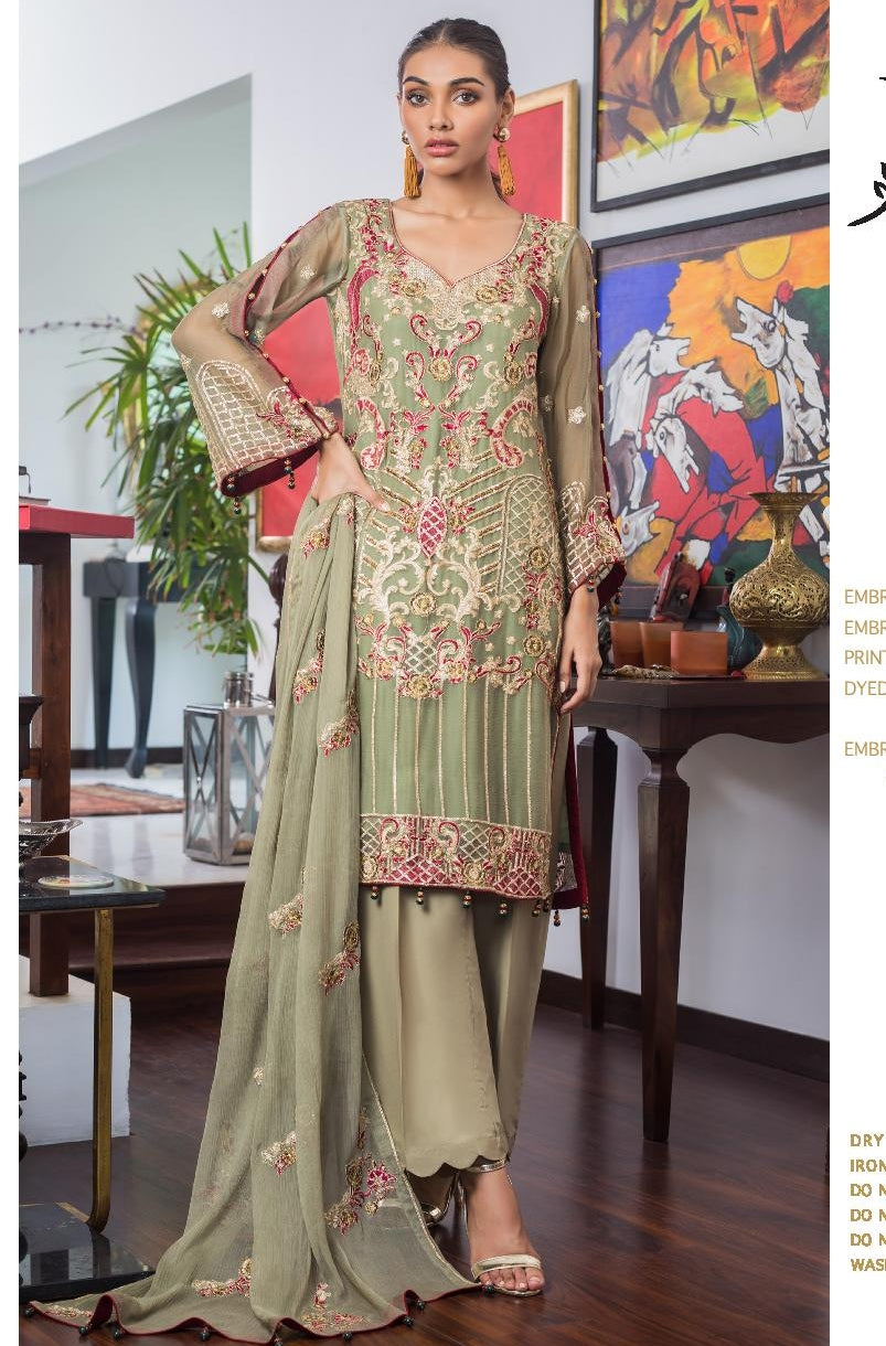 Jazmin by Zohan Textile Pure Chiffon Suits Unstitched 3 Piece JAZ-6A (Pure Chiffon)- Formal Collection