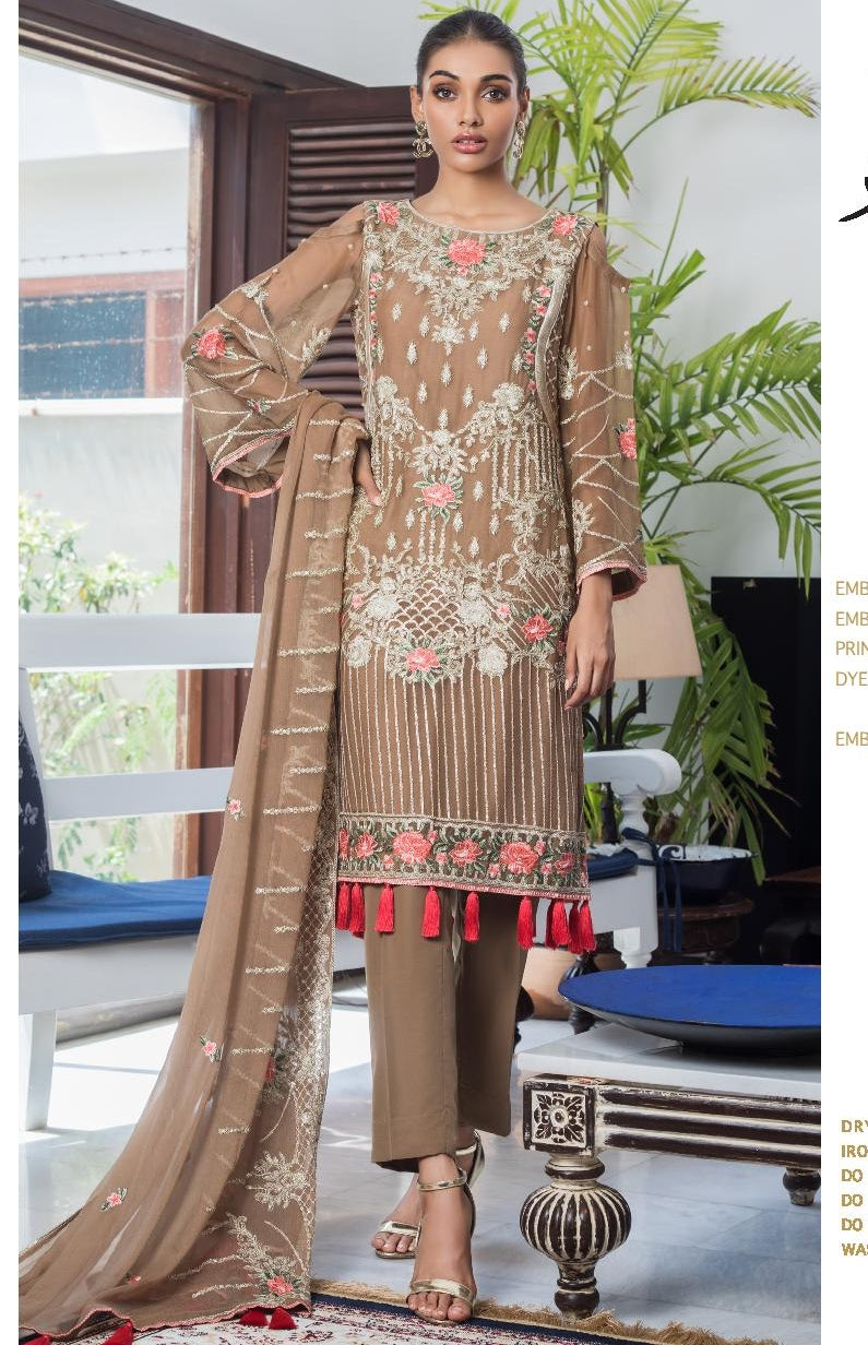 Jazmin by Zohan Textile Pure Chiffon Suits Unstitched 3 Piece JAZ-8A (Pure Chiffon)- Formal Collection