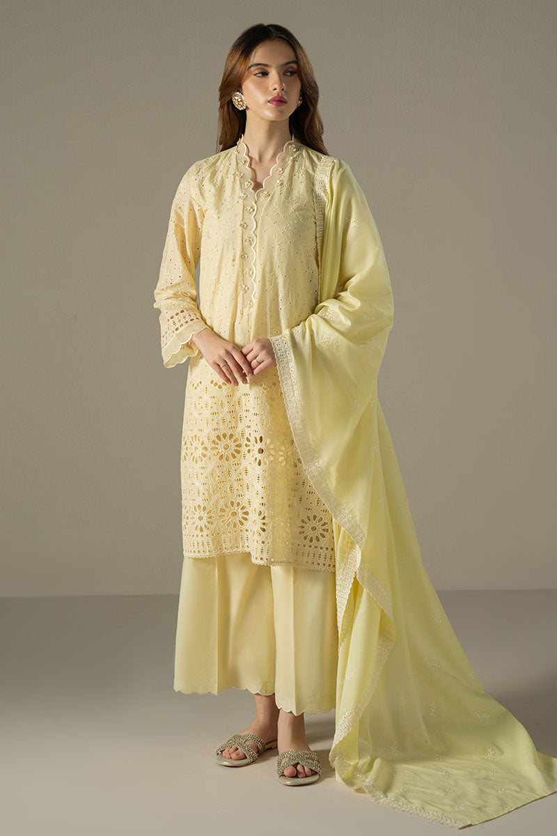 Cross Stitch Embroidered Lawn Suit Unstitched 3 Piece CS25CS Lemon Zest - Summer Collection