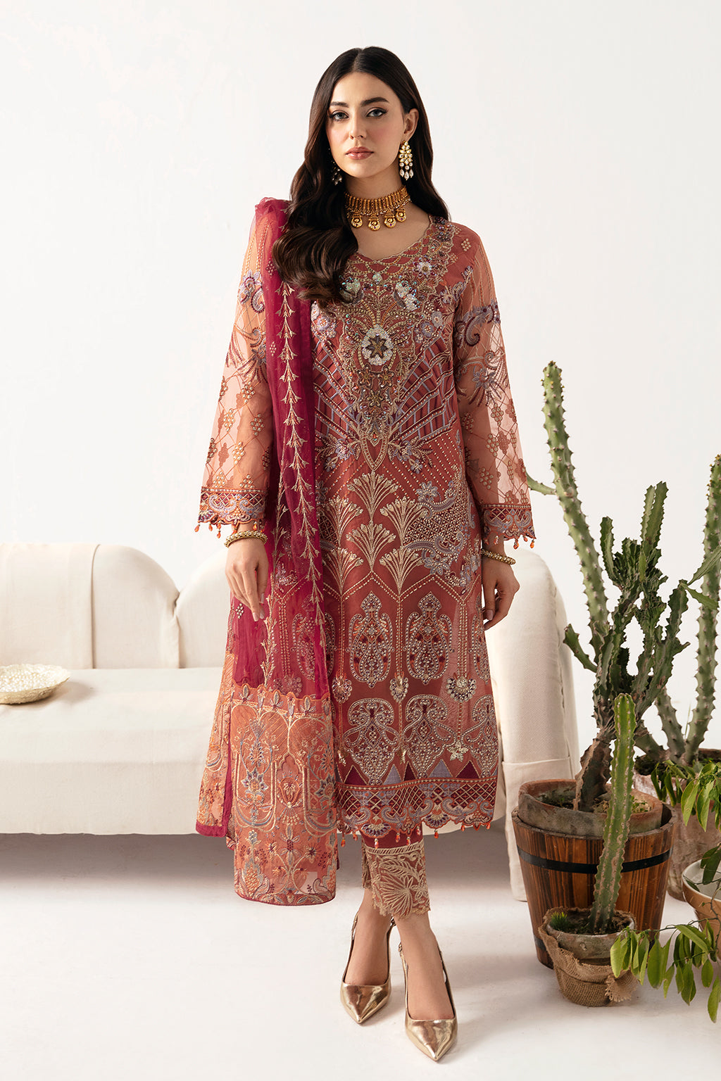 Minhal By Ramsha Embroidered Organza Suits Unstitched 3 Piece RSH24M M-1103 - Formal Collection