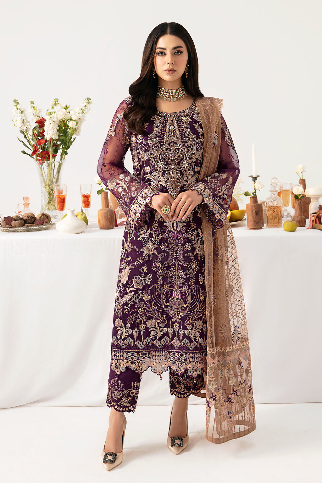 Minhal By Ramsha Embroidered Organza Suits Unstitched 3 Piece RSH24M M-1109 - Formal Collection