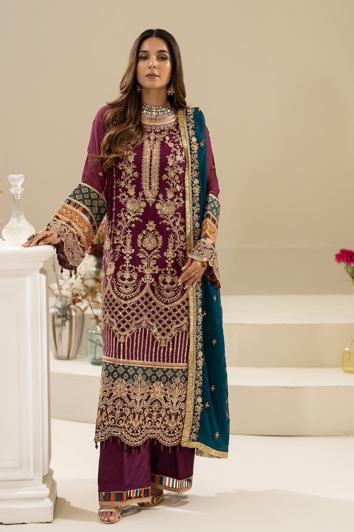 Imrozia - Nisha Premium Embroidered Chiffon 3 Piece Suit - M-84 Zehak