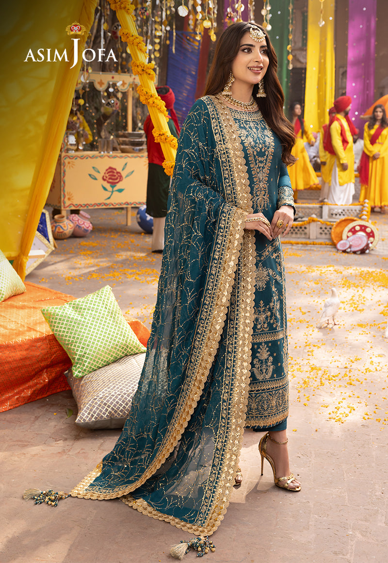 Asim Jofa Chamak-Damak Embroidered Twisted Silk Suits Unstitched 3 Piece AJ - AJCD-07