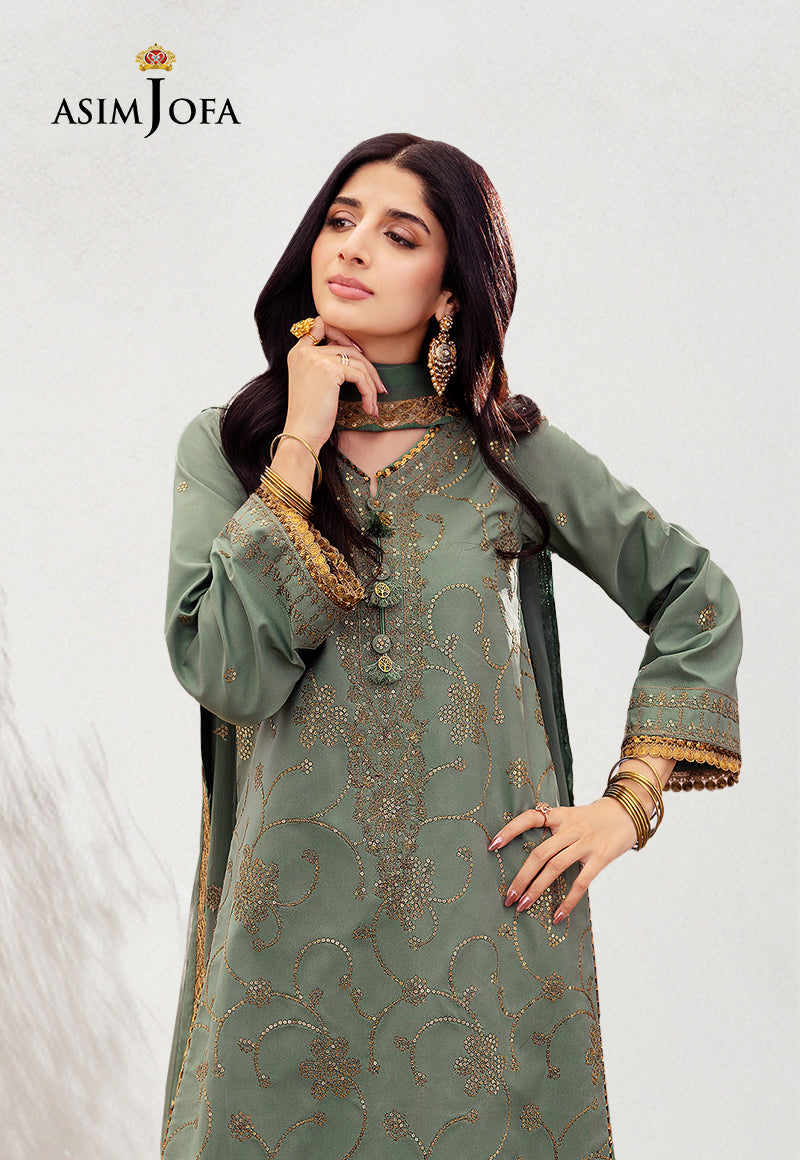 Asim Jofa Dhanak-Rang Embroidered Jumbo Silk Suits Unstitched 3 Piece AJ - AJCF-15