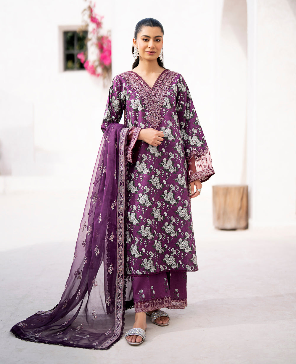 Baroque - Xenia Formals Embroidered Lawn Suit Unstitched 3 Piece ZE24S 675- TAAMASI JAMUN- Summer Collection