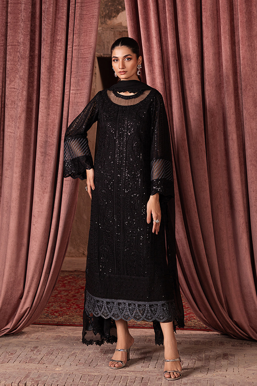 Luxe by Azure Embroidered Chiffon Suit Unstitched 3 Piece AZU24L Noir Mystique - Formal Collection
