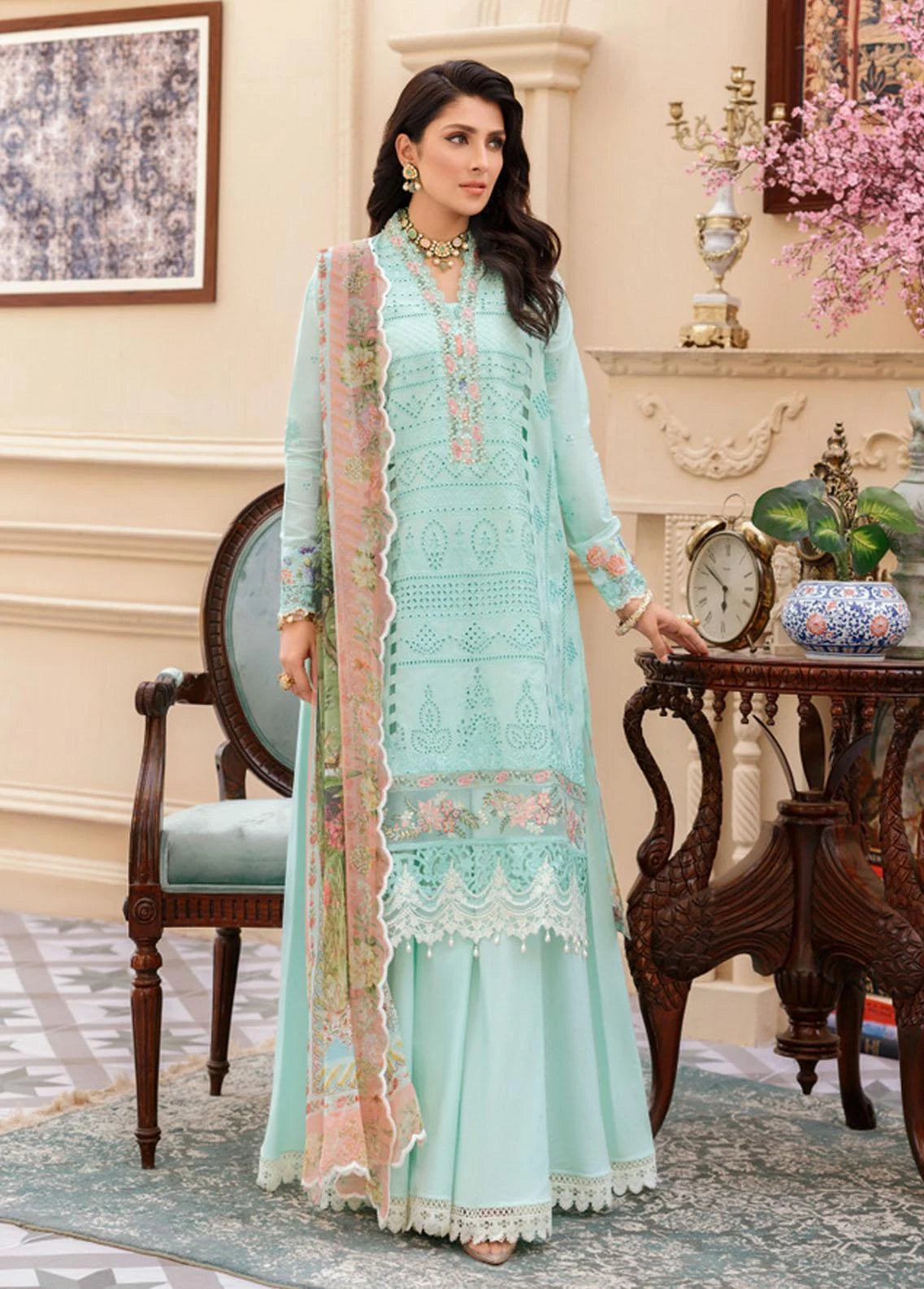 Noor by Sadia Asad Embroidered Lawn Suits Unstitched 3 Piece NSA22L D5A - Eid Collection
