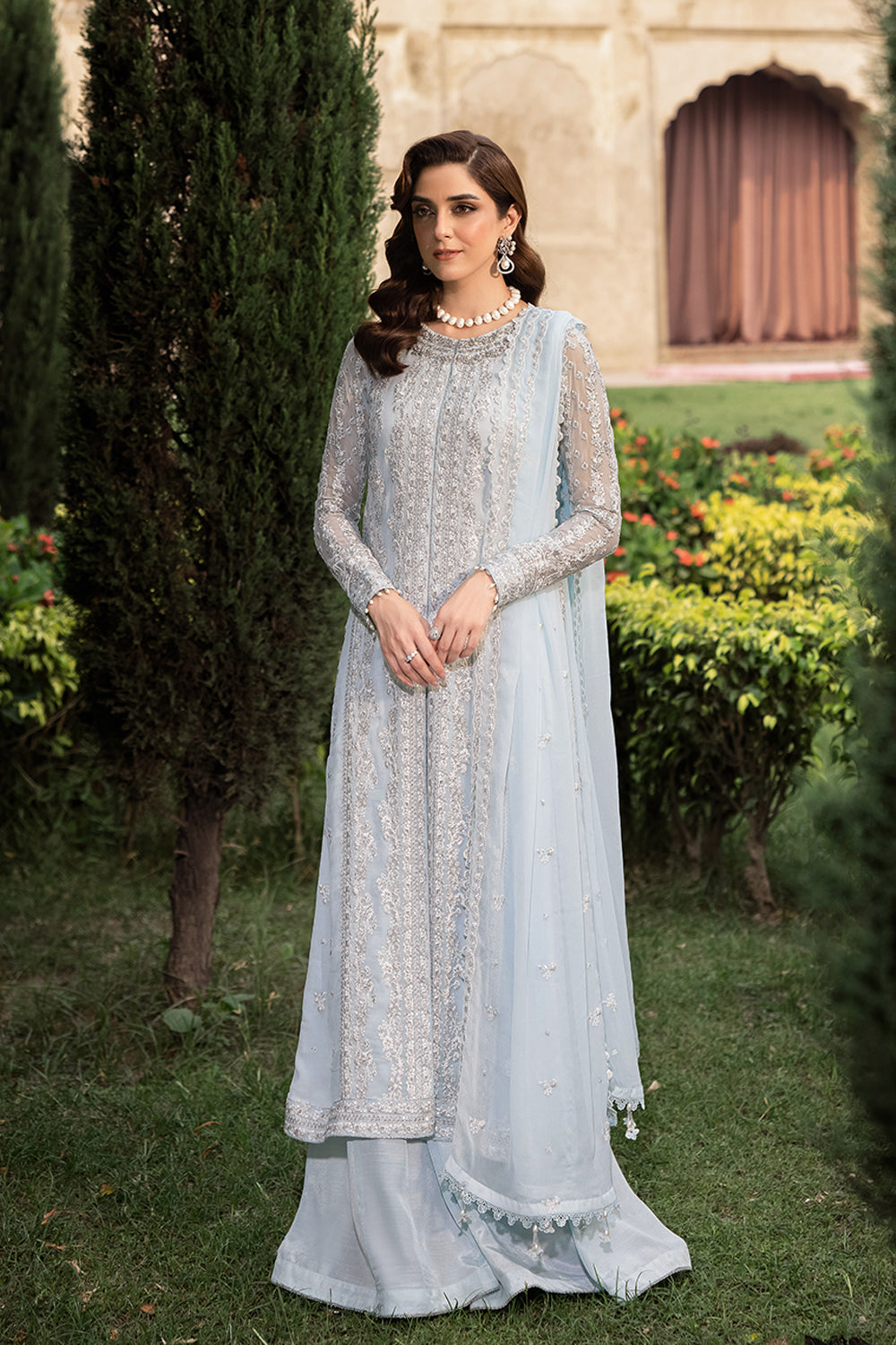 Luxe by Azure Embroidered Chiffon Suit Unstitched 3 Piece AZU24L Ocean Sapphire - Formal Collection