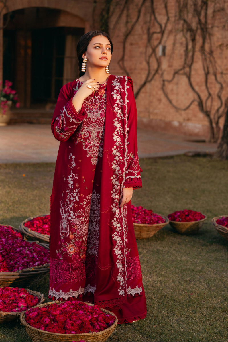 Manara Embroidered Twill linen Suit Unstitched 3 Piece MNA24LW LW-07 Surkhab - Winter Collection