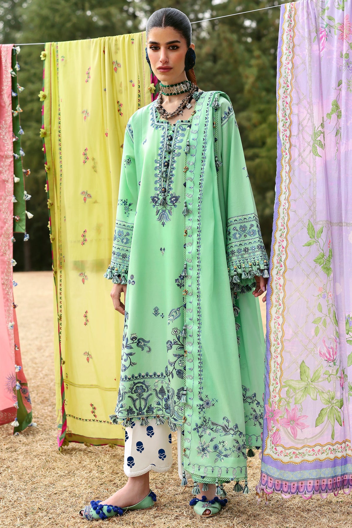 Zaha By Khadijah Shah Embroidered Lawn Suits Unstitched 3 Piece ZL25NL D-10 A Elaya - Summer Collection