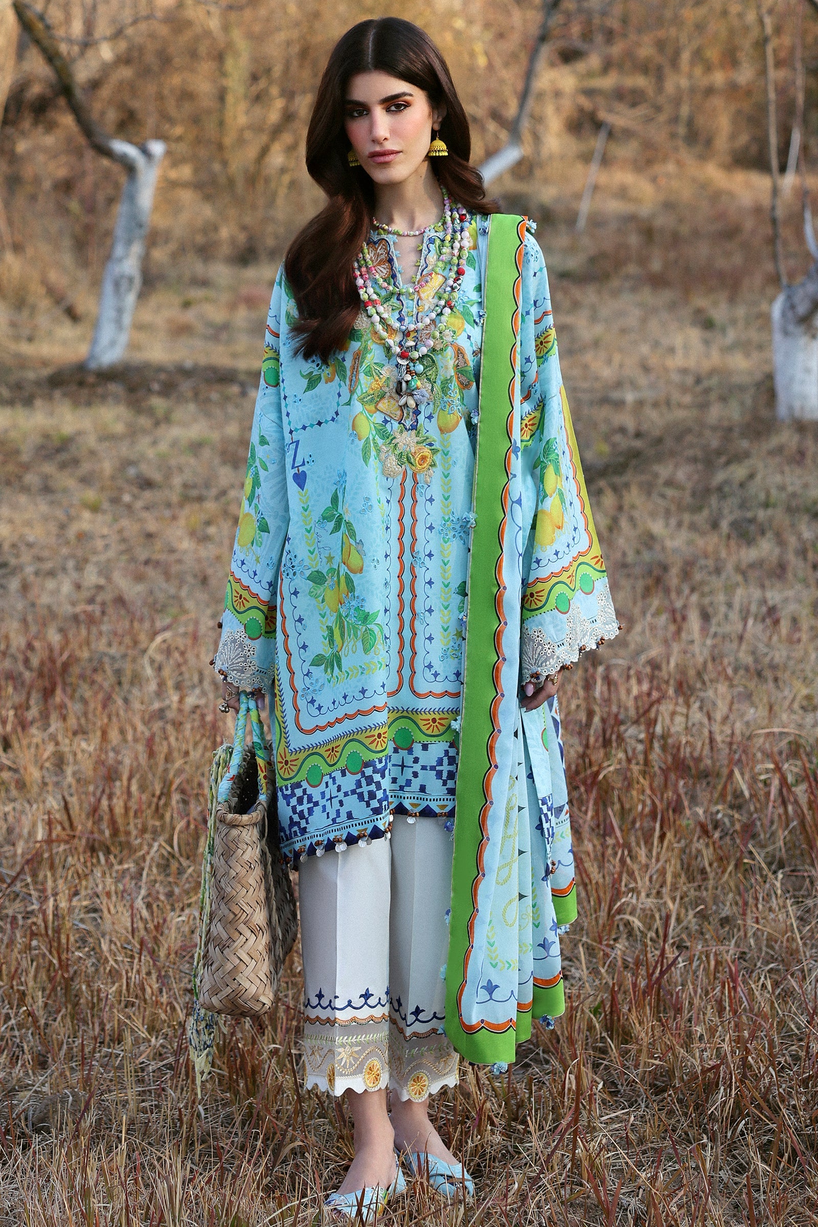 Zaha By Khadijah Shah Embroidered Lawn Suits Unstitched 3 Piece ZL25NL D-04 B Dahlia - Summer Collection-