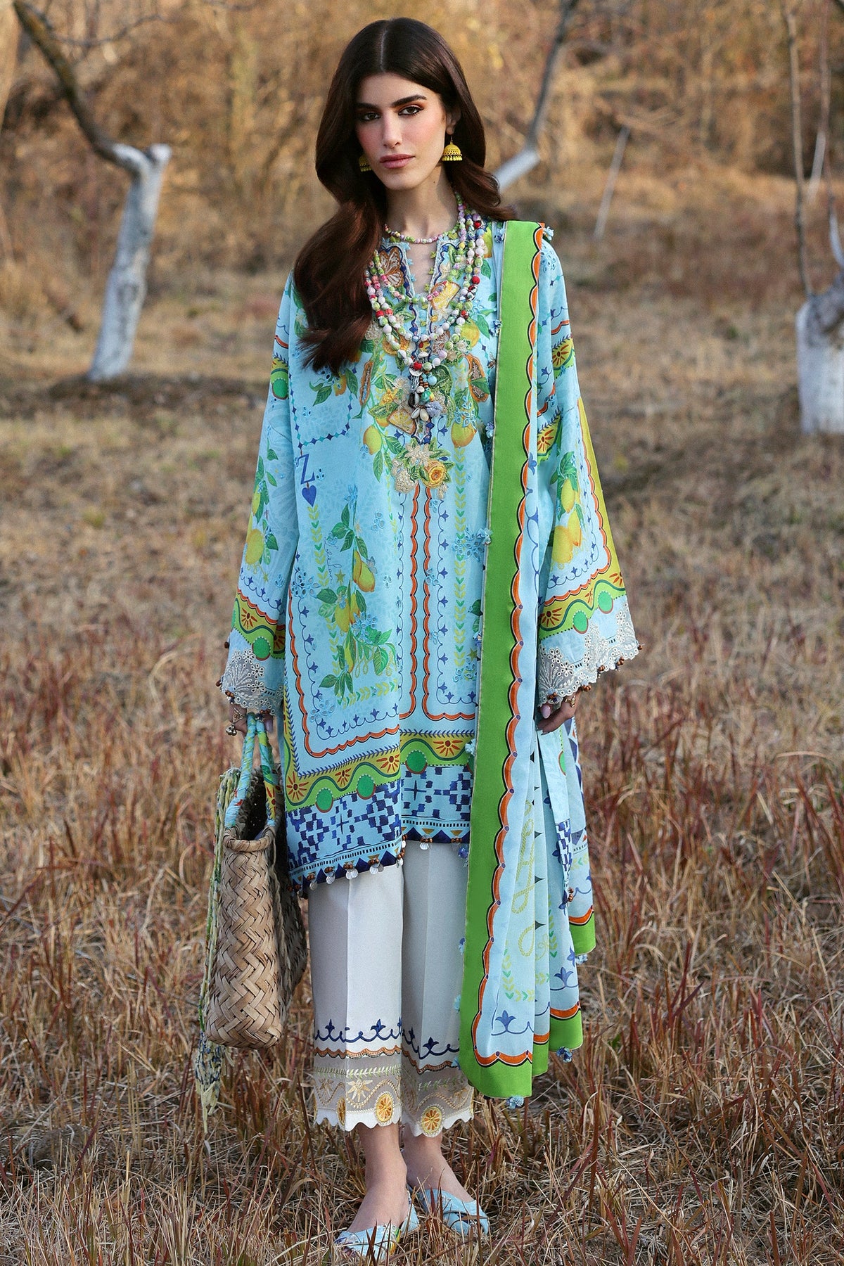 Zaha By Khadijah Shah Embroidered Lawn Suits Unstitched 3 Piece ZL25NL D-04 B Dahlia - Summer Collection-