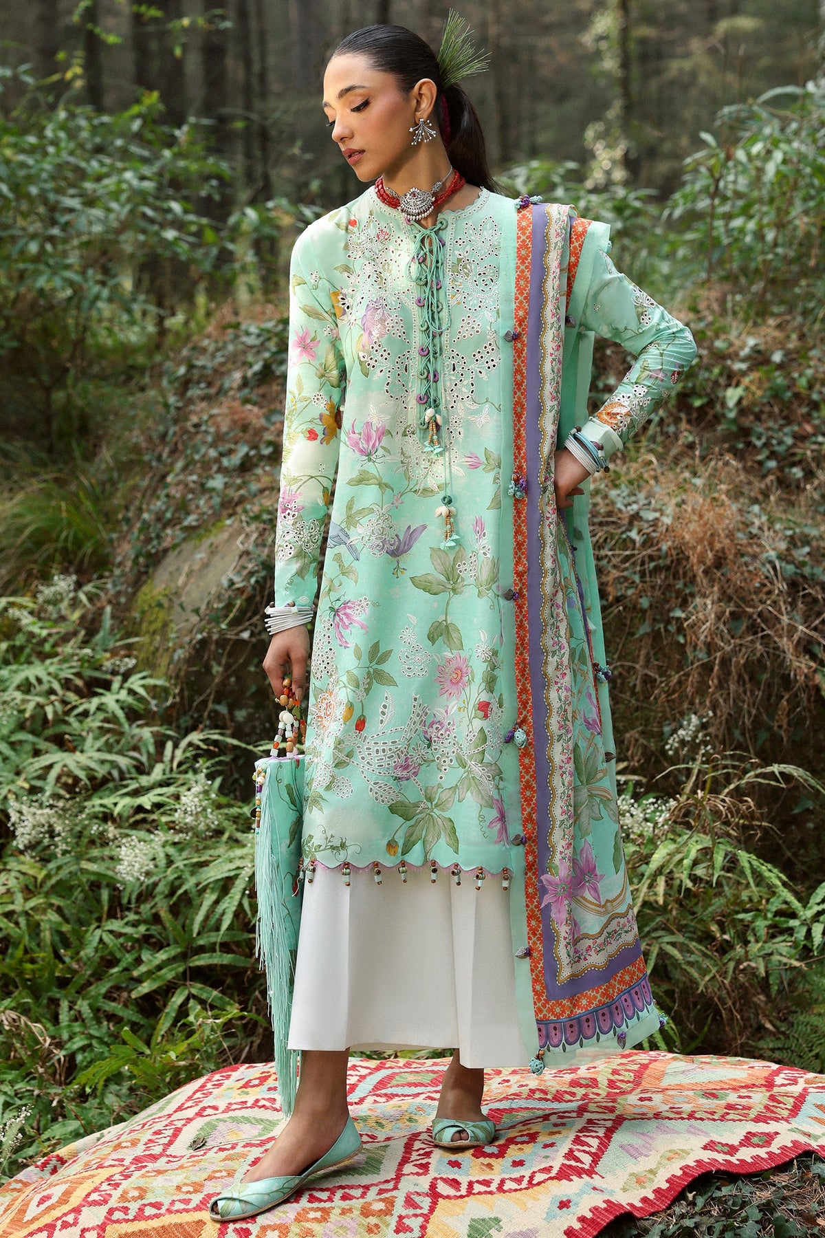 Zaha By Khadijah Shah Embroidered Lawn Suits Unstitched 3 Piece ZL25NL D-02 B Elara - Summer Collection