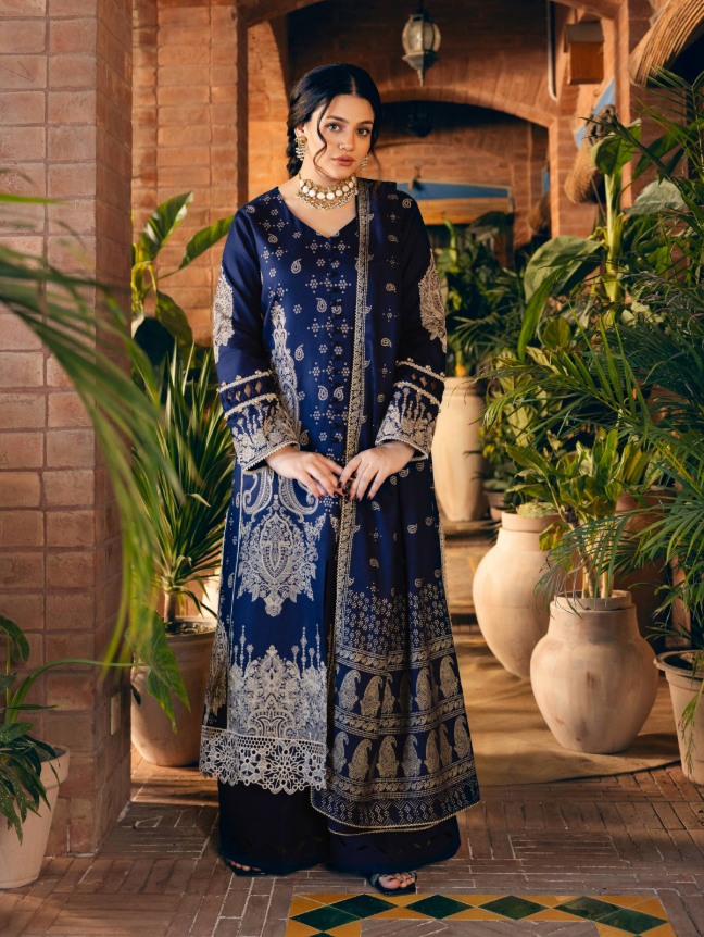 Manara Embroidered Twill linen Suit Unstitched 3 Piece MNA24LW LW-08 Aari - Winter Collection