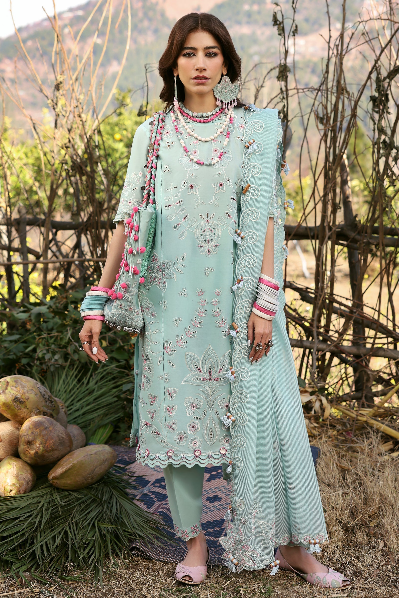 Zaha By Khadijah Shah Embroidered Lawn Suits Unstitched 3 Piece ZL25NL D-05 A Aabroo - Summer Collection