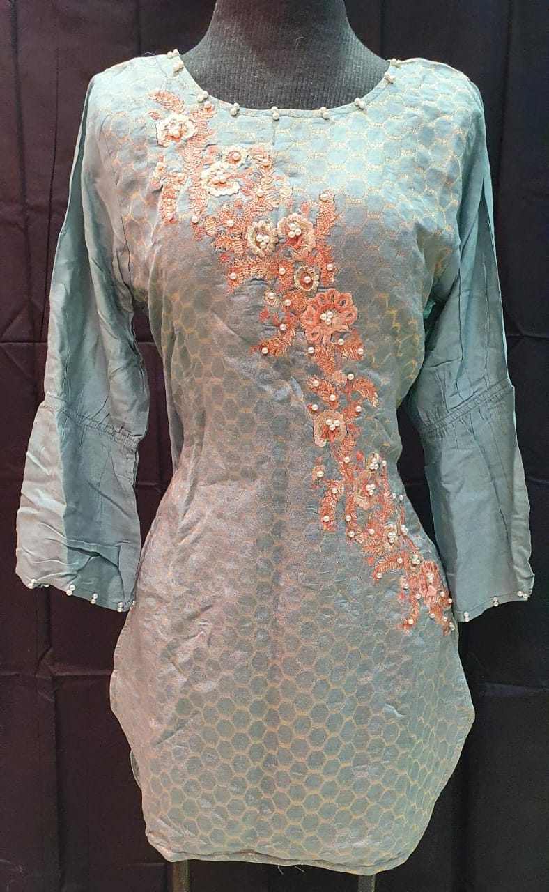 Stitched Fancy Khaddi Net Embroidered Kurti - 10 (Size-Medium)
