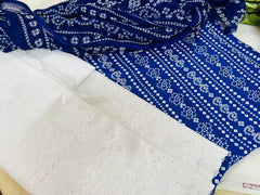 Chunri Print / Embroidered Trouser / Chiffon Dupatta-3PC- BLUE