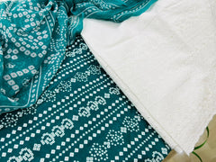Chunri Print / Embroidered Trouser / Chiffon Dupatta-3PC- B.GREEN GLOW