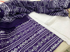Chunri Print / Embroidered Trouser / Chiffon Dupatta-3PC- PURPLE