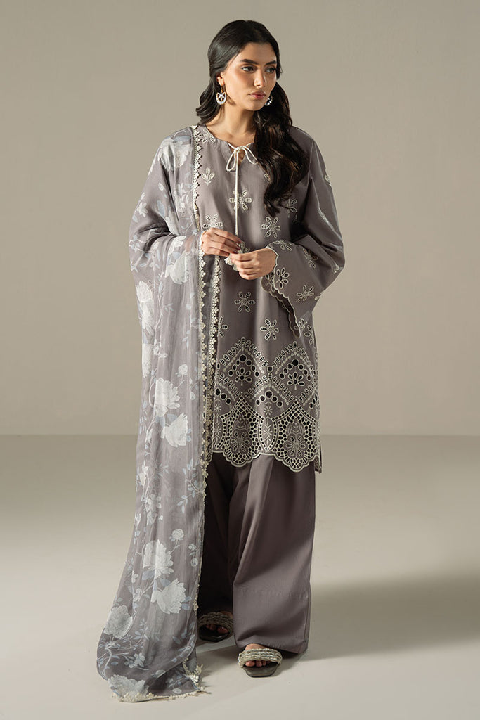 Cross Stitch Embroidered Lawn Suit Unstitched 3 Piece CS25CS Whisper Ash - Summer Collection