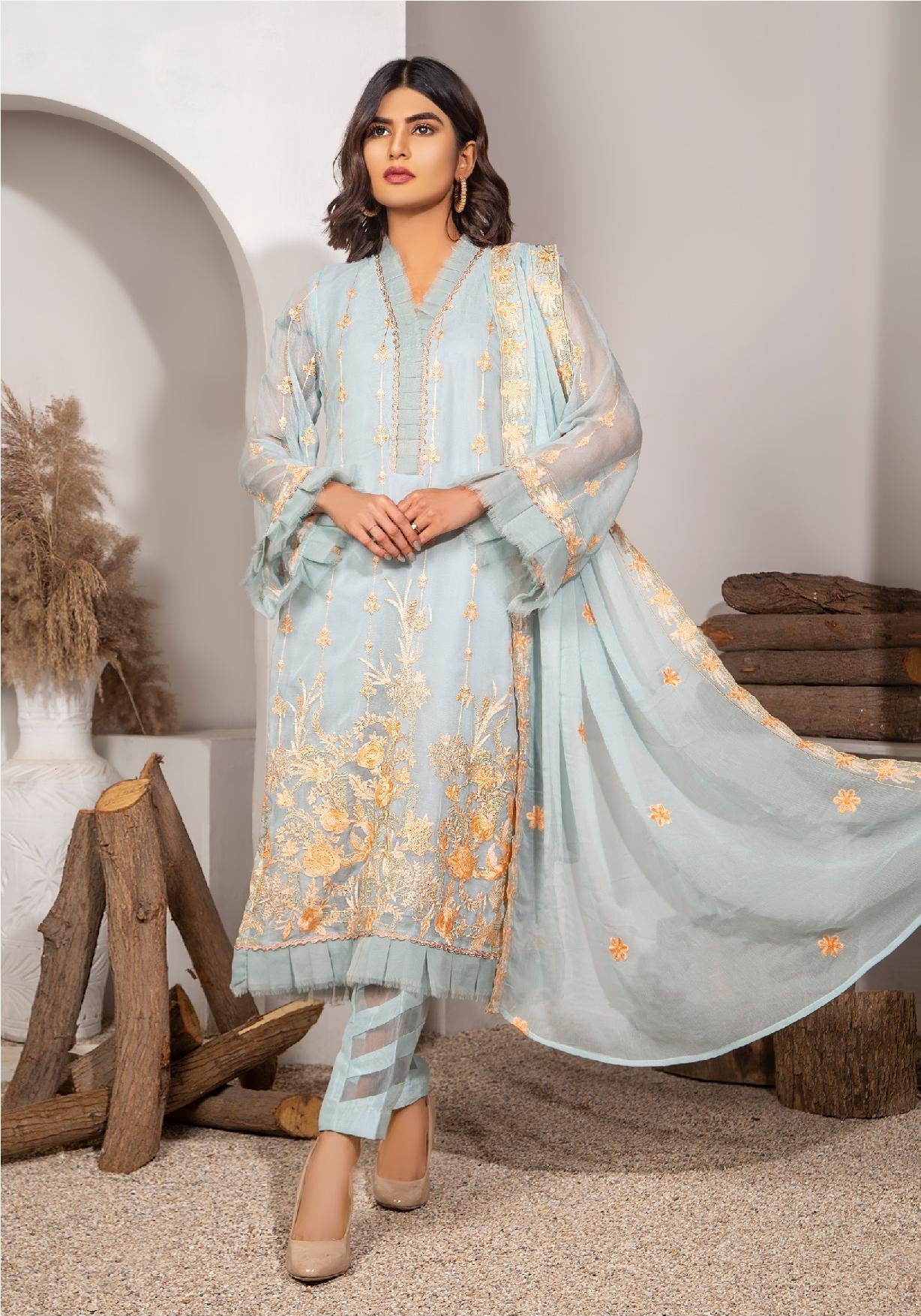 Yasmeen Arif by Al Dawood Textiles Pure Chiffon Suits Unstitched 3 Piece YAF MARGAJ AD-06 (Pure Chiffon)- Formal Collection