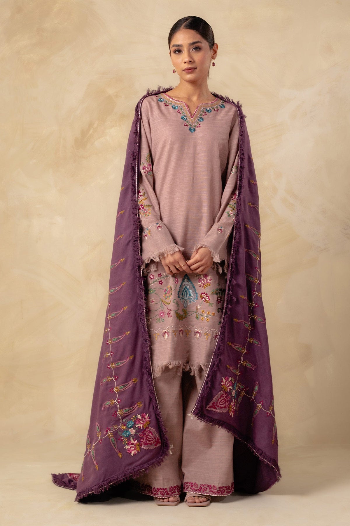 Coco By Zara Shahjahan Embroidered Khaddar Suits Unstitched 3 Piece CZS23W 1A - Winter Collection