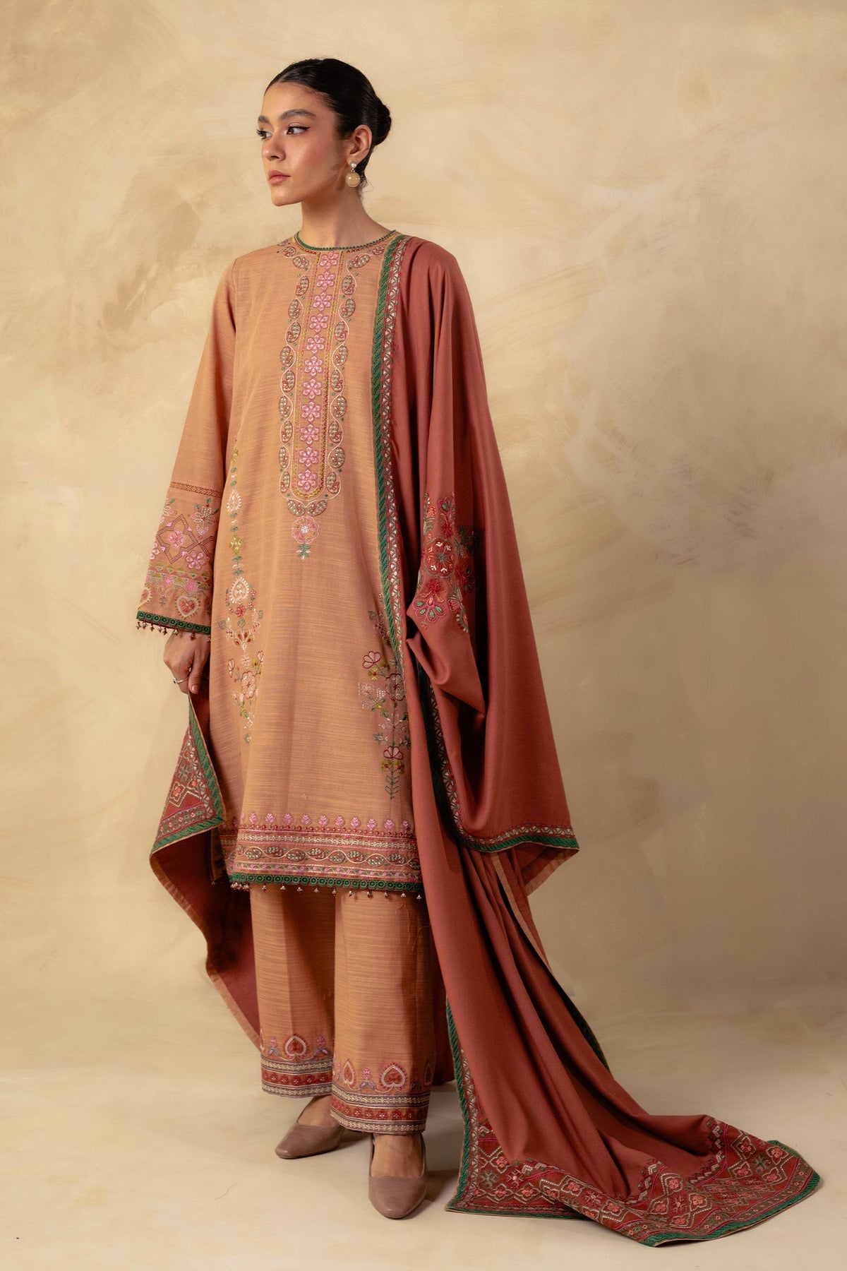 Coco By Zara Shahjahan Embroidered Khaddar Suits Unstitched 3 Piece CZS23W 1A - Winter Collection