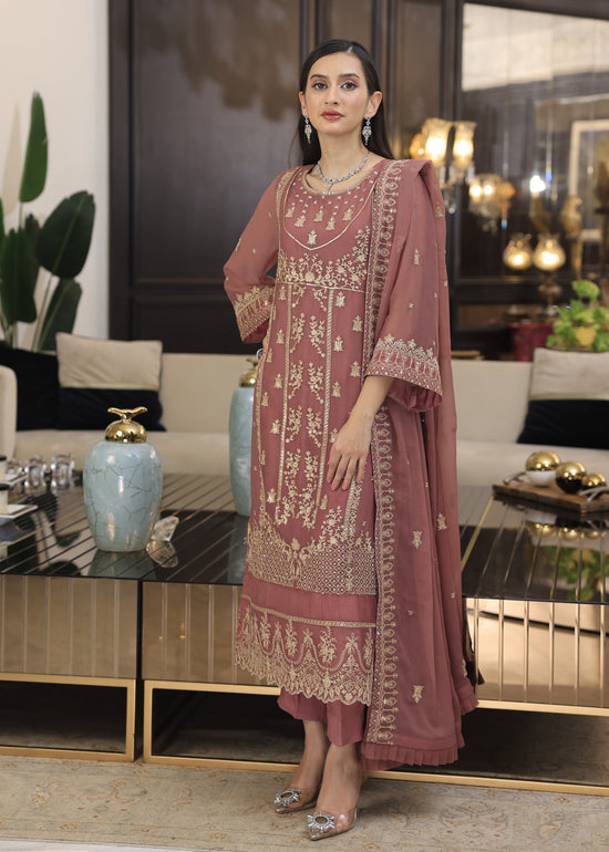 Merakish By Shahzeb Textiles Embroidered Chiffon Suits Unstitched 3 Piece ST24MK MR-C-V10- Rose Pink
