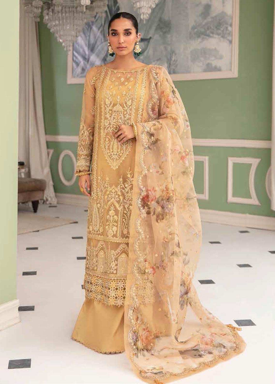 La Fuschsia By Afrozeh Embroidered Organza Suits Unstitched 3 Piece AF23LF 002 Delaine-