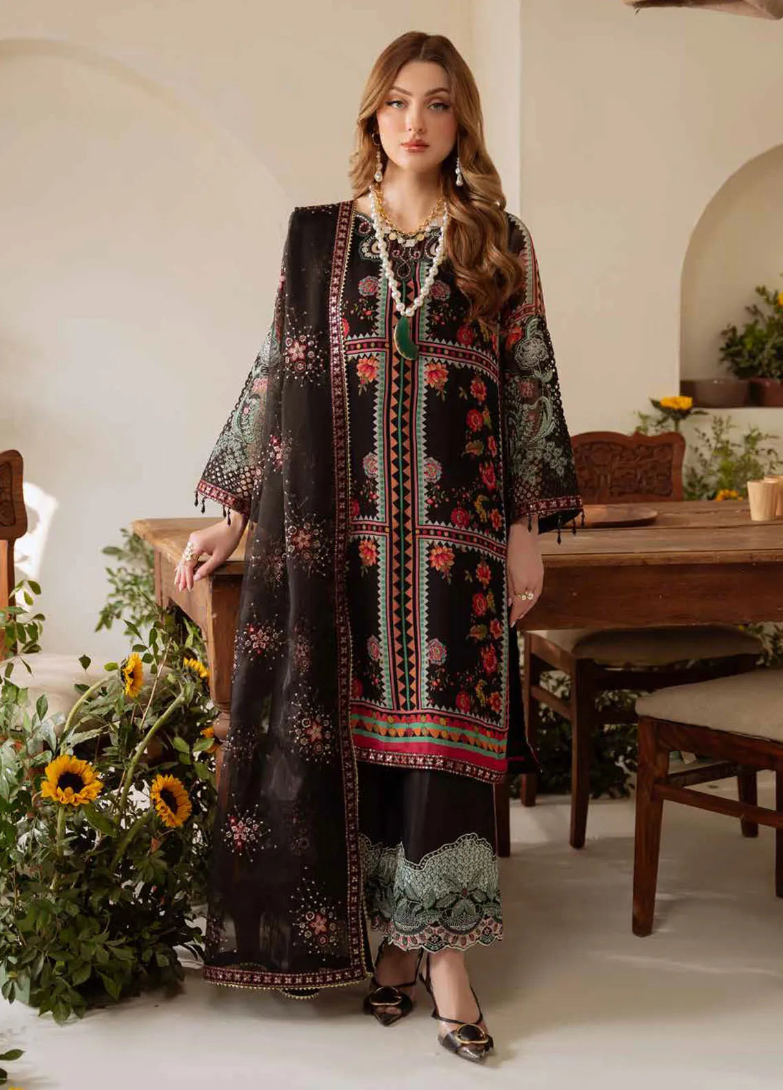 Nureh Embroidered Chiffon Suit Unstitched 4 Piece NU25AL AM-11 - Luxury Collection