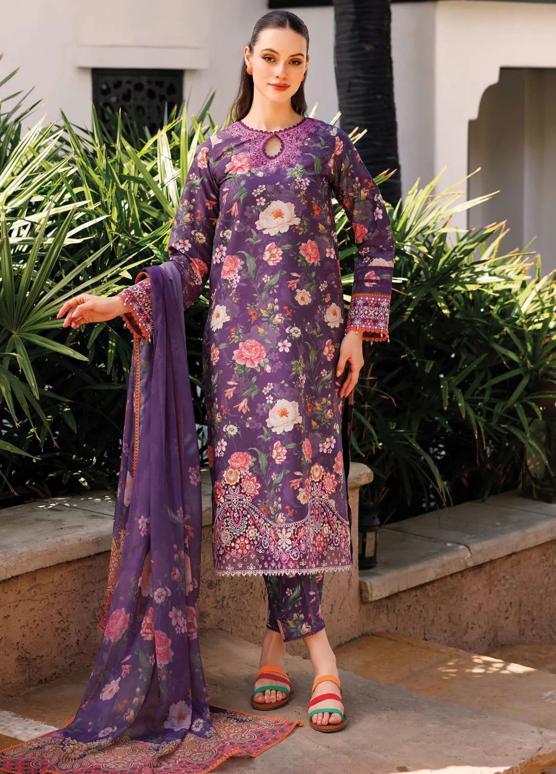 Aurea by Farasha Embroidered Lawn Suit Unstitched 3 Piece FSH25AL D-09 Majestic Purple - Summer Collection