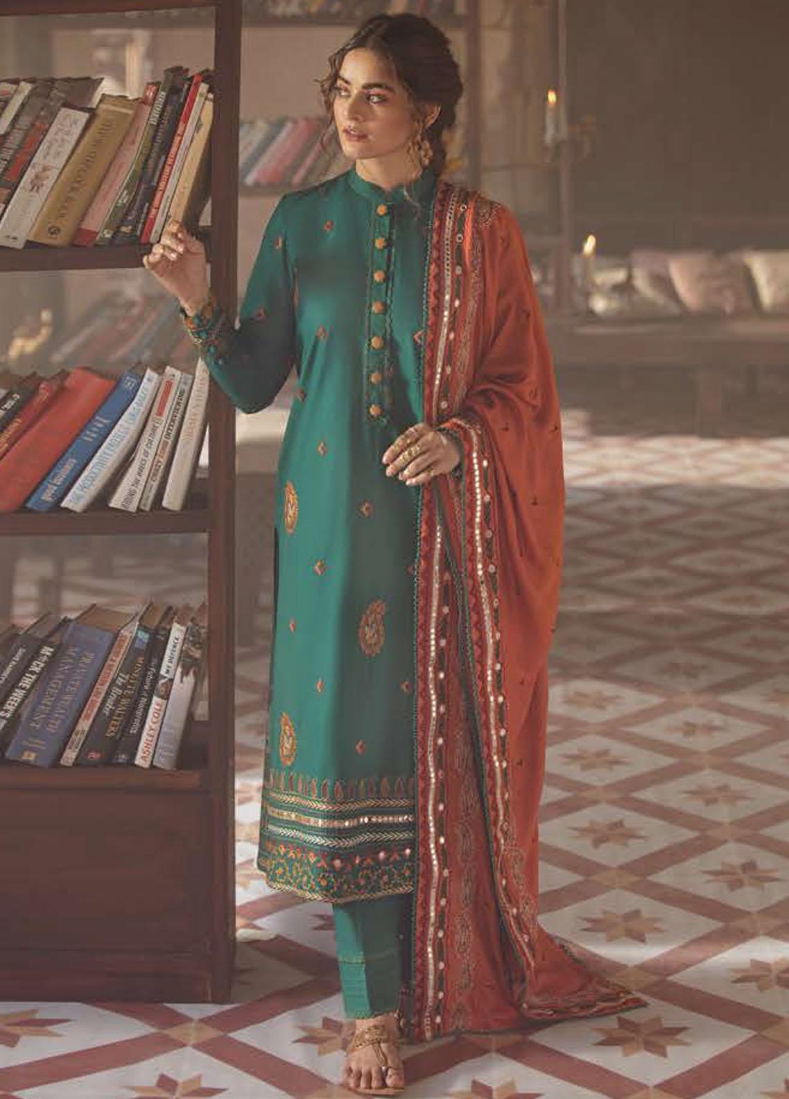 Cross Stitch Embroidered Cotton Satin Suits Unstitched 3 Piece - CS21AS 07 SOZAN KARI -