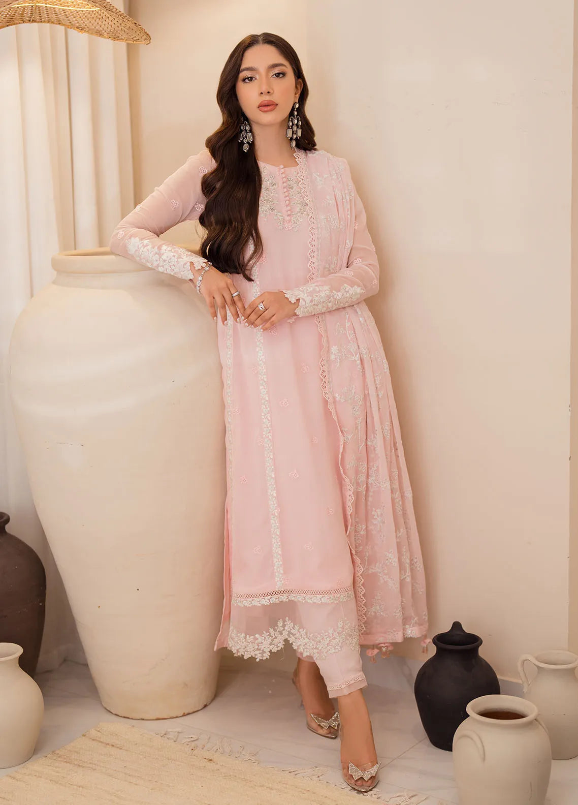 Azure Luxe Embroidered Chiffon Suits Unstitched 3 Piece AZU24EU Rosy Glow - Festive Collection