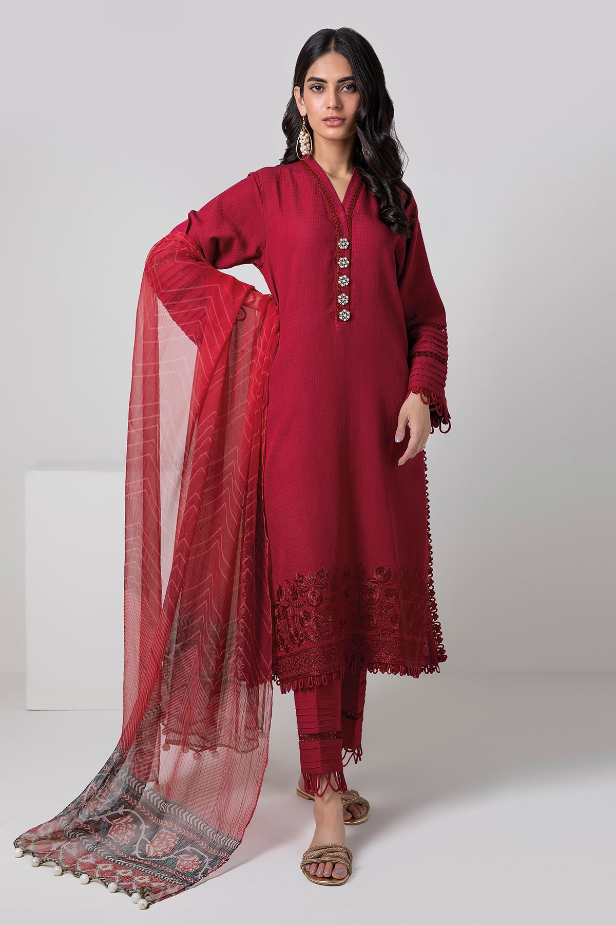 Khaadi Luxury Spring Summer Collection – BDT22301A-RED-3PC
