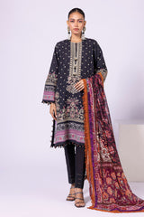 Khaadi Printed Embroidered Khaddar | Top Bottoms Dupatta - BK22414-BLACK