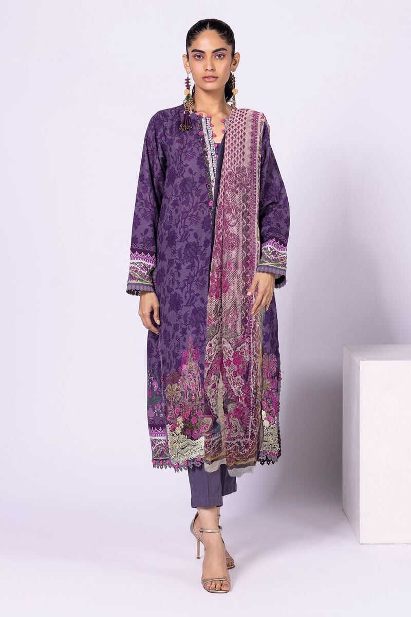 Khaadi Printed Embroidered Khaddar | Top Bottoms Dupatta - BK22416-PURPLE