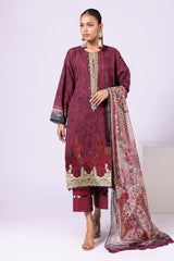 Khaadi Printed Embroidered Khaddar | Top Bottoms Dupatta - BK22416-RED