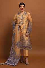 Khaadi Dyed Embroidered Signature Printed Embroidered Top Bottoms Dupatta - BP023101-Yellow