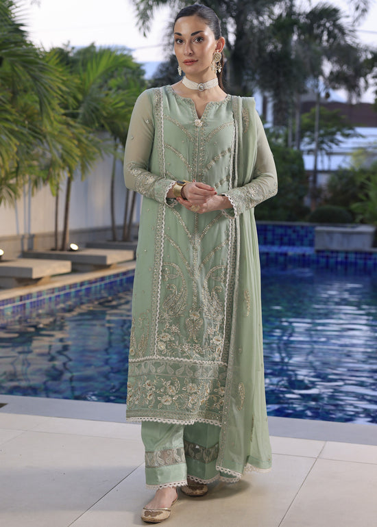 Merakish By Shahzeb Textiles Embroidered Chiffon Suits Unstitched 3 Piece ST24MK MR-C-V10- Olive Green