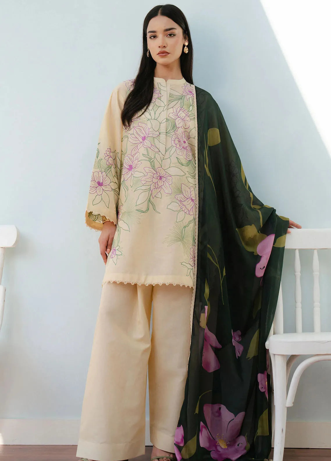 Coco By Zara Shahjahan Embroidered Lawn Suits Unstitched 3 Piece CZS25L D1B Bloom - Summer Collection-