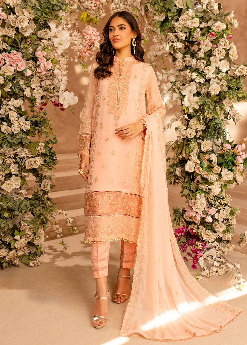 Shireen Lakdawala Embroidered Chiffon Suits Unstitched 3 Piece ST25SL SL-C-V10- Peach Delight
