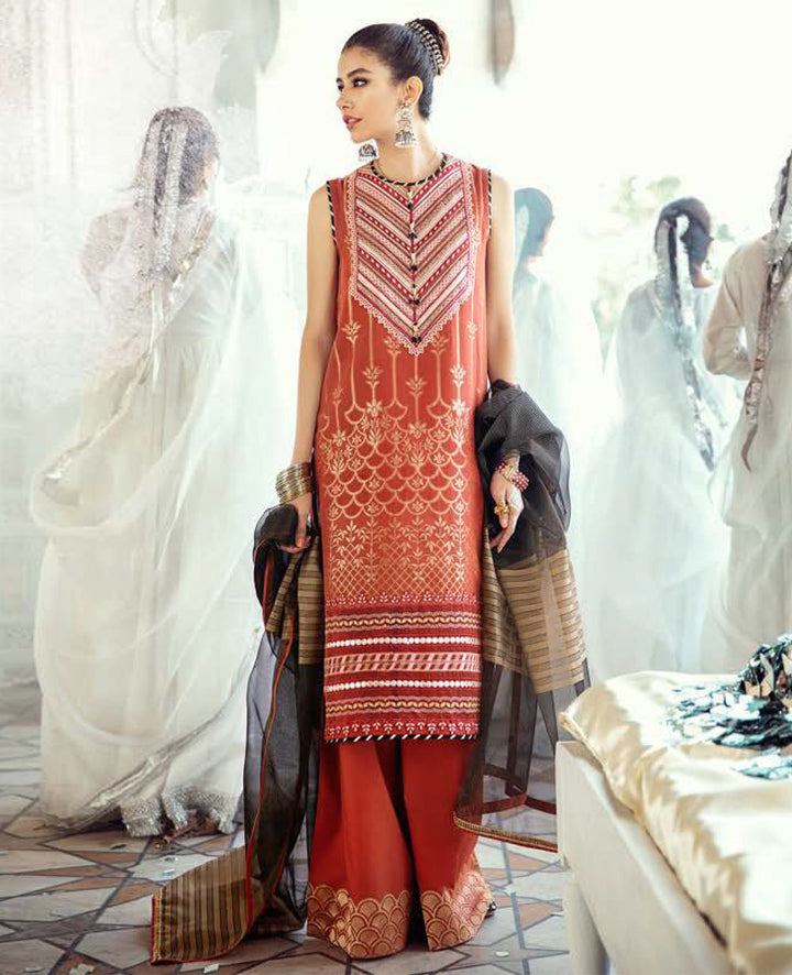 Cross Stitch Luxury Lawn Embroidered Suits Unstitched 3 Piece Collection - Mushq O Naranj - 18-