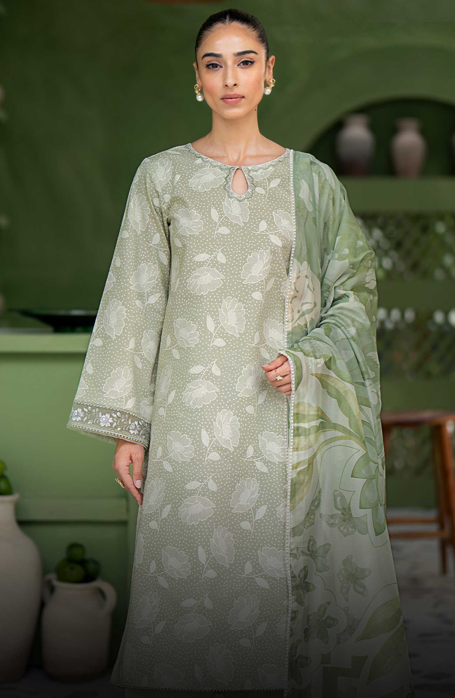 Artisan by Seran Embroidered Lawn Suit Unstitched 3 Piece SRN25A D-02 Pistache - Summer Collection