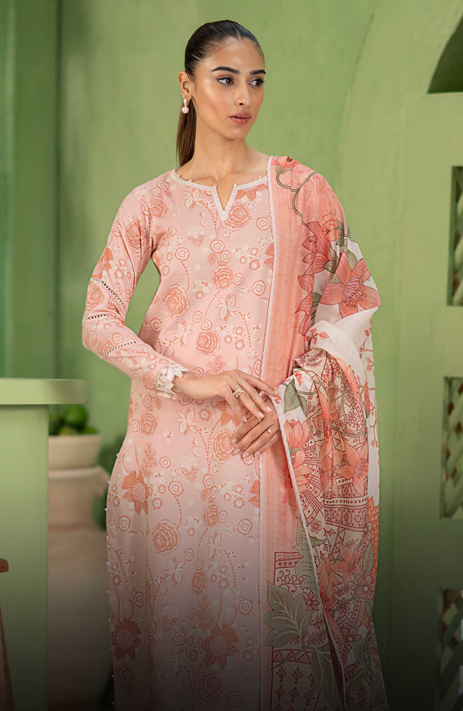 Artisan by Seran Embroidered Lawn Suit Unstitched 3 Piece SRN25A D-07 Peche - Summer Collection