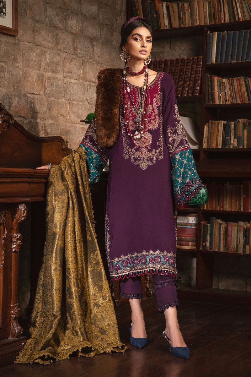 Maria B Luxury Winter Unstitched Linen DL-1002-Purple